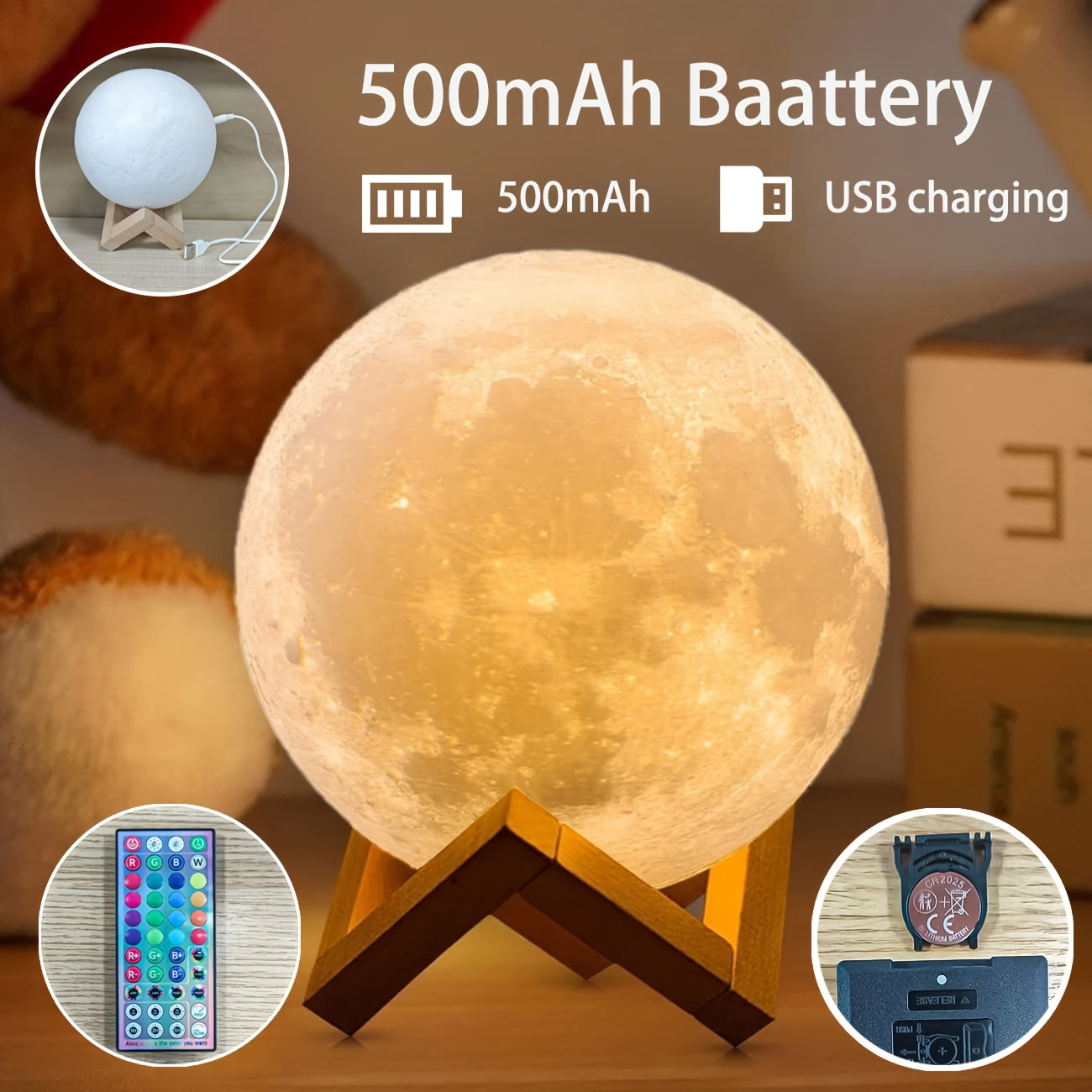 スマートリモコン ムーンランプ 128色 タッチ操作 ナイトライト