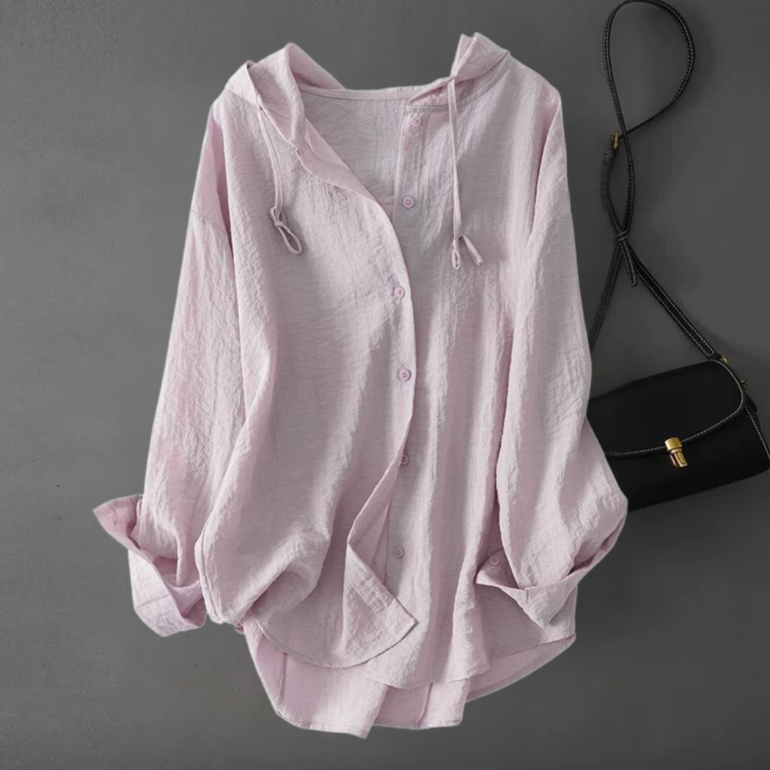 カジュアルフーディ付き長袖ボタンシャツ