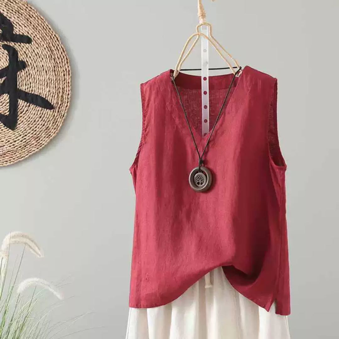 ノースリーブVネック無地ブラウス