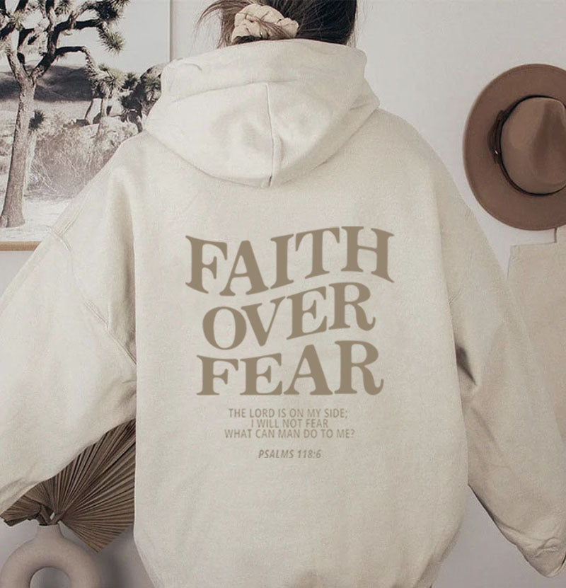 2023 新跨境亚马逊独立站Faith Over Fear新款连帽卫衣女印花卫衣