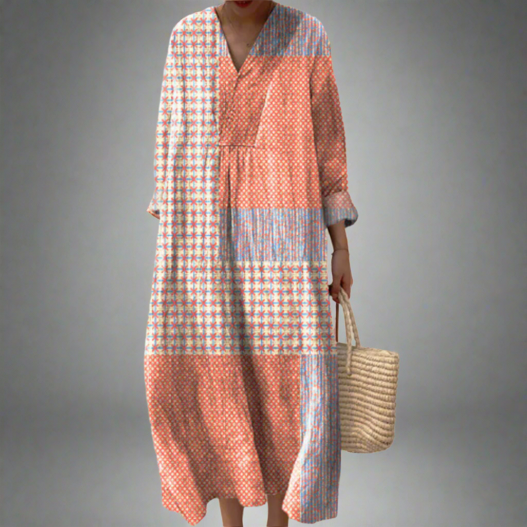 ノラ | コーラルスターバーストパッチワークミディドレス