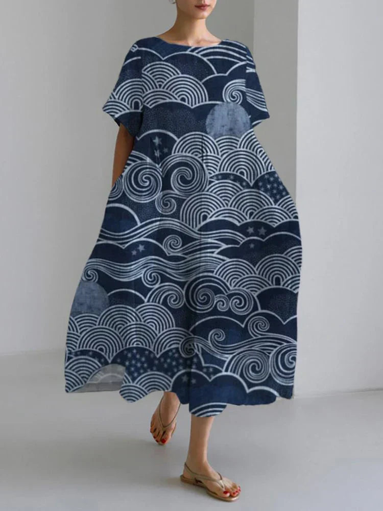 ヴィンテージ風の海柄ワイドドレス