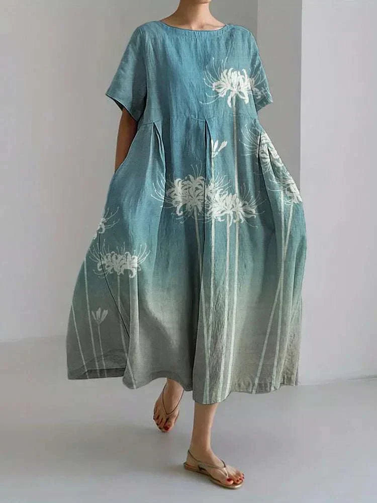 オーシャンプリントのエレガントなワイドドレス