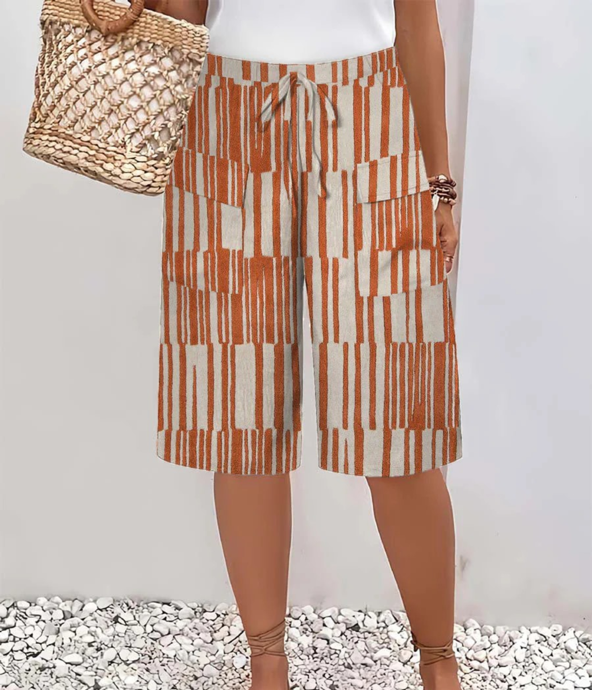 ブラウン ラインデザイン サマーパンツ