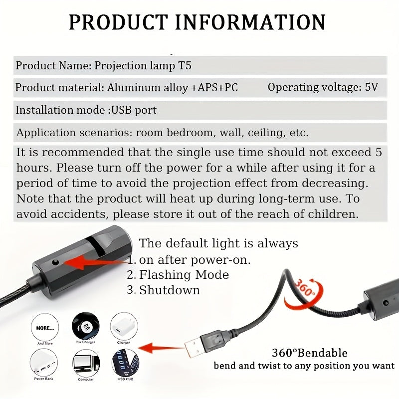 USB対応 360°回転ムーンライト LEDプロジェクター 天井装飾