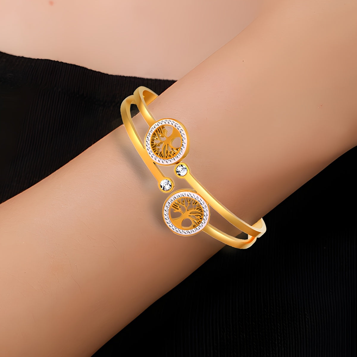 ハナ | ラインストーンツリー カフブレスレット