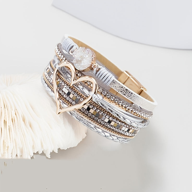 ボヘミアン PUレザーブレスレット 手作り編み込み レディース