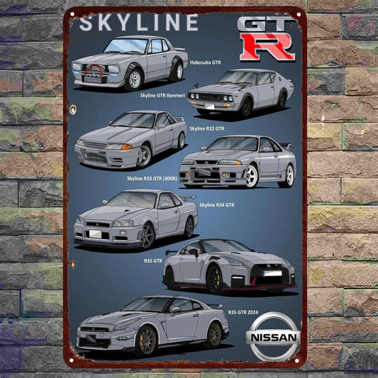 日産スカイラインGT-R進化版 メタルポスター (R32/R33/R34/R35)