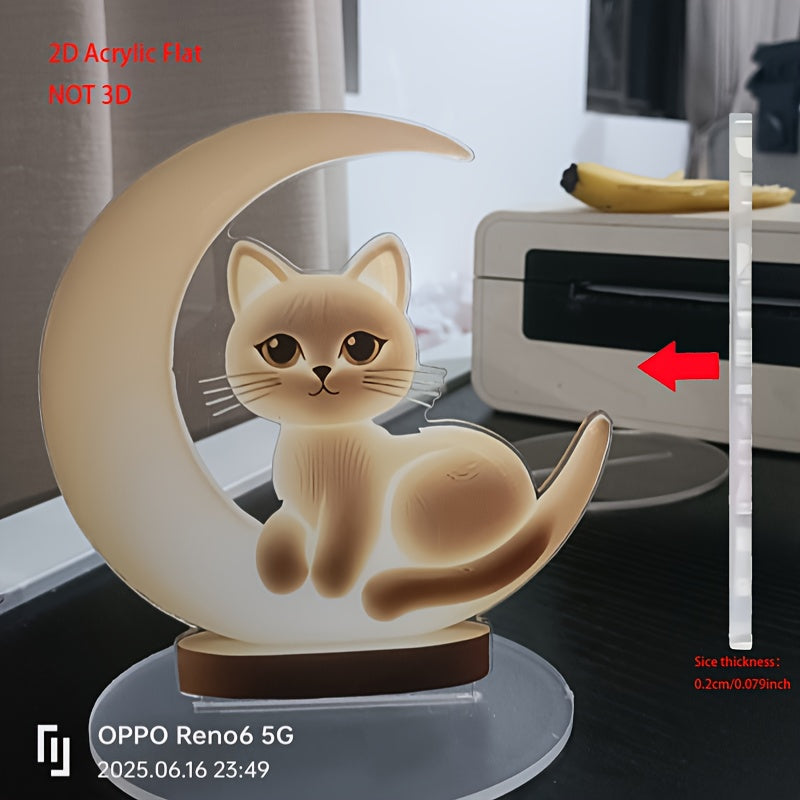 ボヘミアン風 2Dレジン猫オーナメント 三日月付き