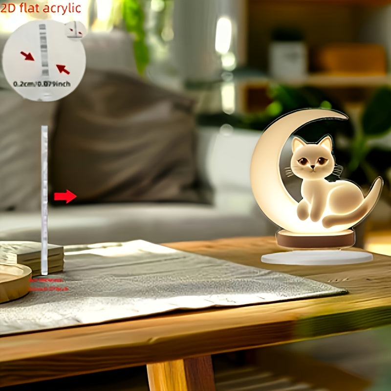 ボヘミアン風 2Dレジン猫オーナメント 三日月付き