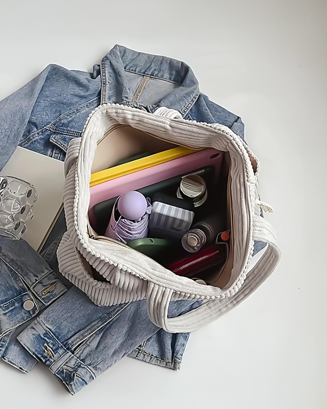 コードディテール付きリブトートバッグ」