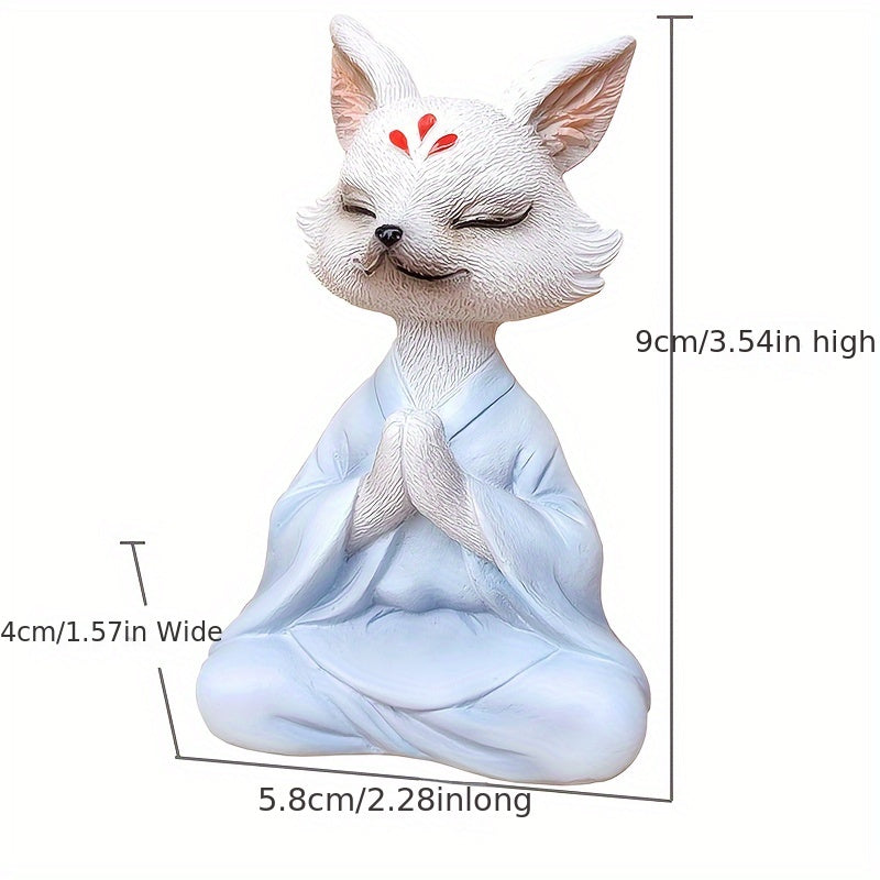 瞑想するキツネのフィギュア – ガーデン用レジン装飾、屋内・屋外用
