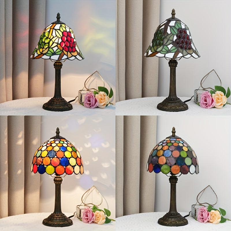 8インチステンドグラス テーブルランプ、暖かい光、リビング・寝室・デスク用、欧州レトロスタイル、ギフト向け