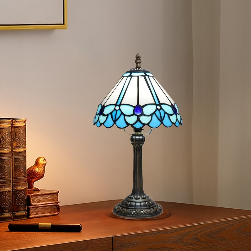 8インチステンドグラス テーブルランプ、暖かい光、リビング・寝室・デスク用、欧州レトロスタイル、ギフト向け