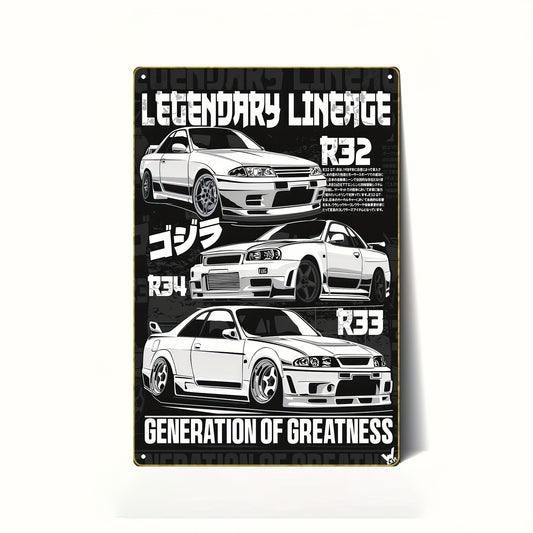 日産スカイラインGT-R ヴィンテージメタルウォールアート (R32/R33/R34 系列)