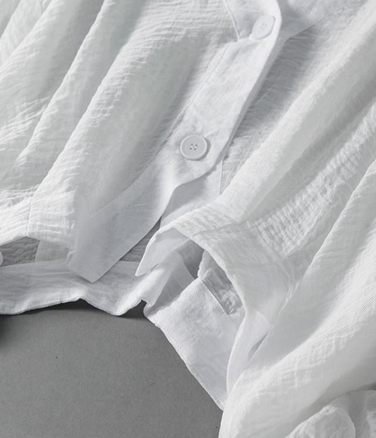 カジュアル Vネック ボタンブラウス