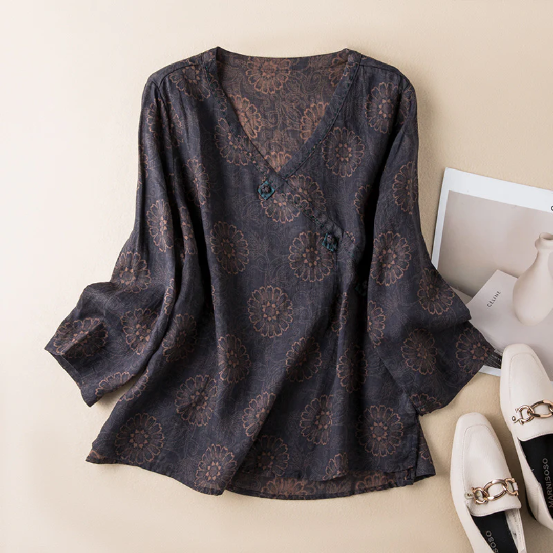 Vネック エレガント ワイドスリーブ ブラウス