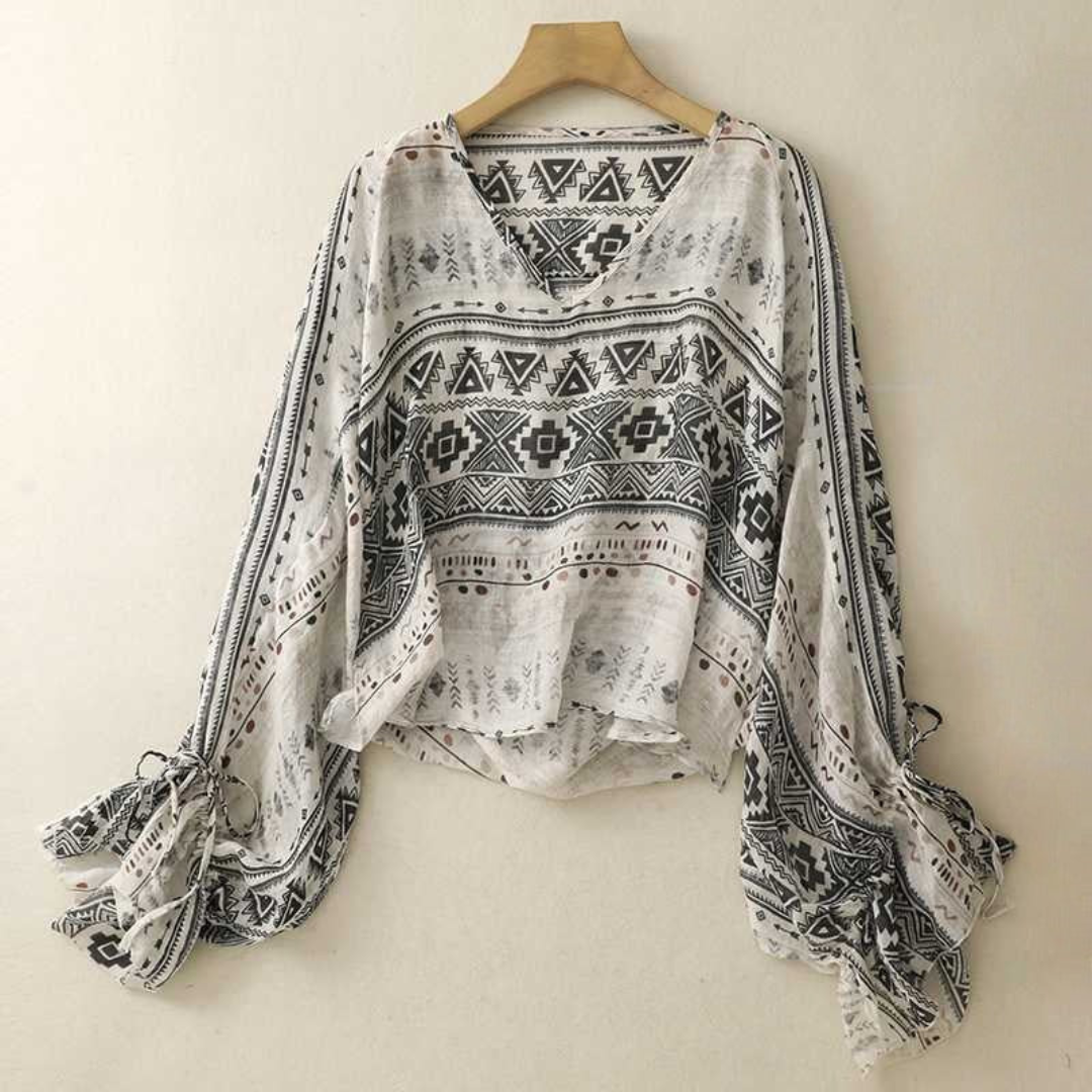 レトロ Vネック フローリー ブラウス