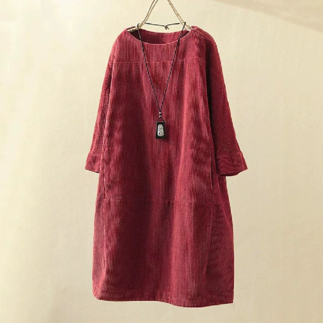 ラウンドネック半袖ワイドドレス