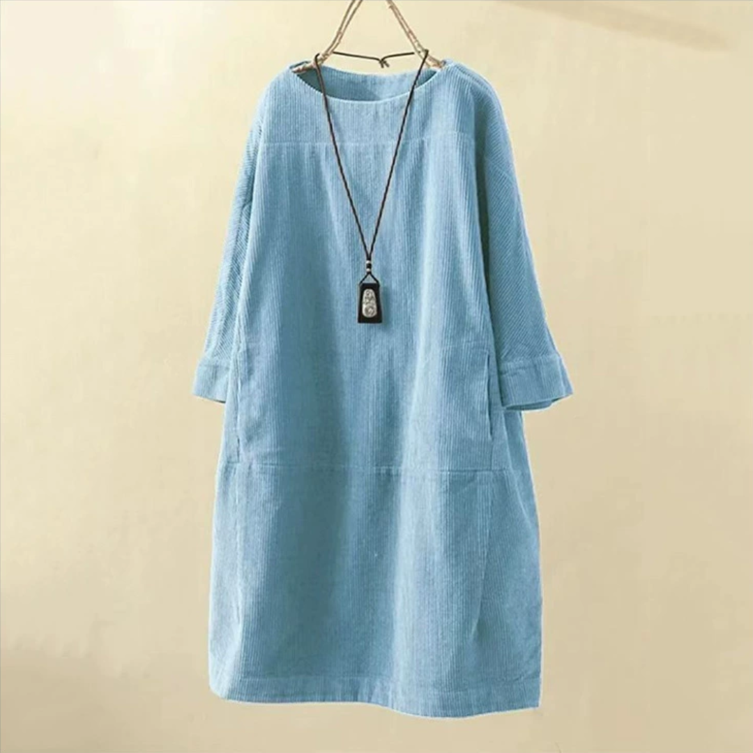 ラウンドネック半袖ワイドドレス