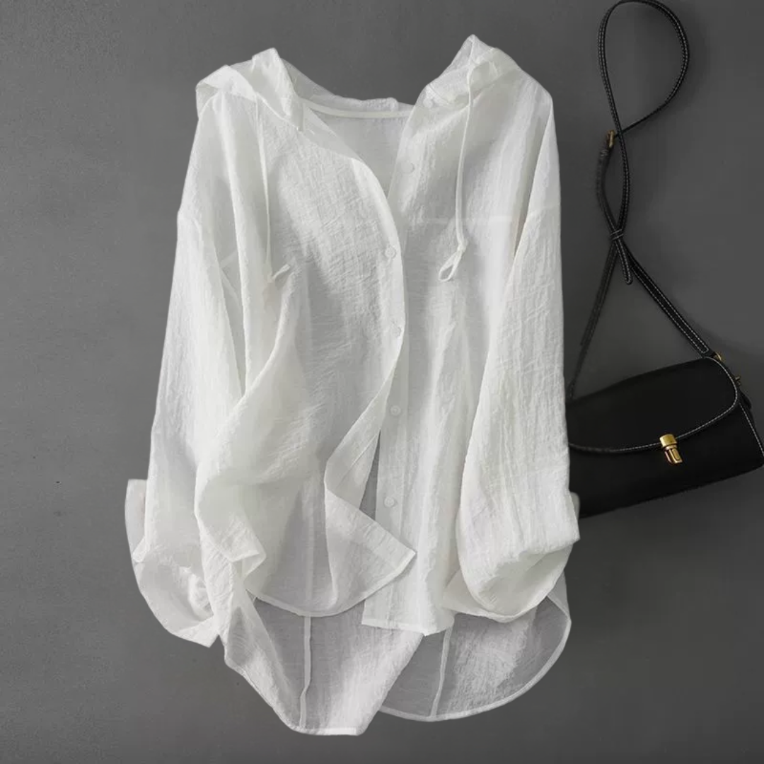 カジュアルフーディ付き長袖ボタンシャツ