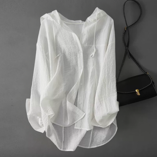 カジュアルフーディ付き長袖ボタンシャツ