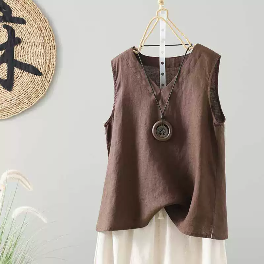 ノースリーブVネック無地ブラウス