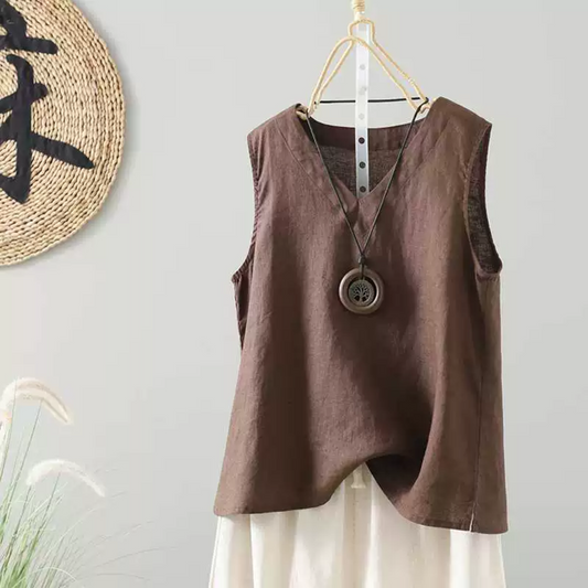 ノースリーブVネック無地ブラウス