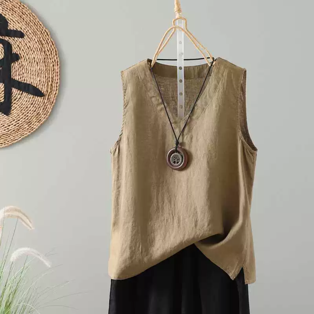 ノースリーブVネック無地ブラウス