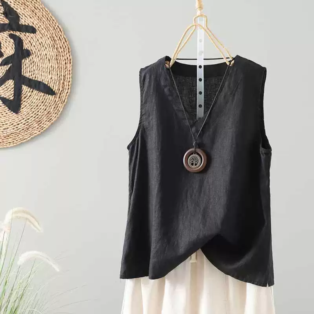 ノースリーブVネック無地ブラウス