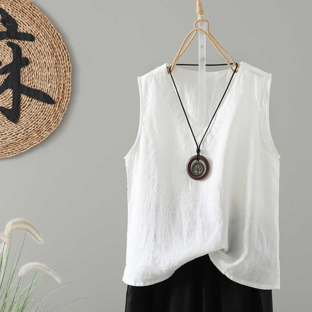 ノースリーブVネック無地ブラウス