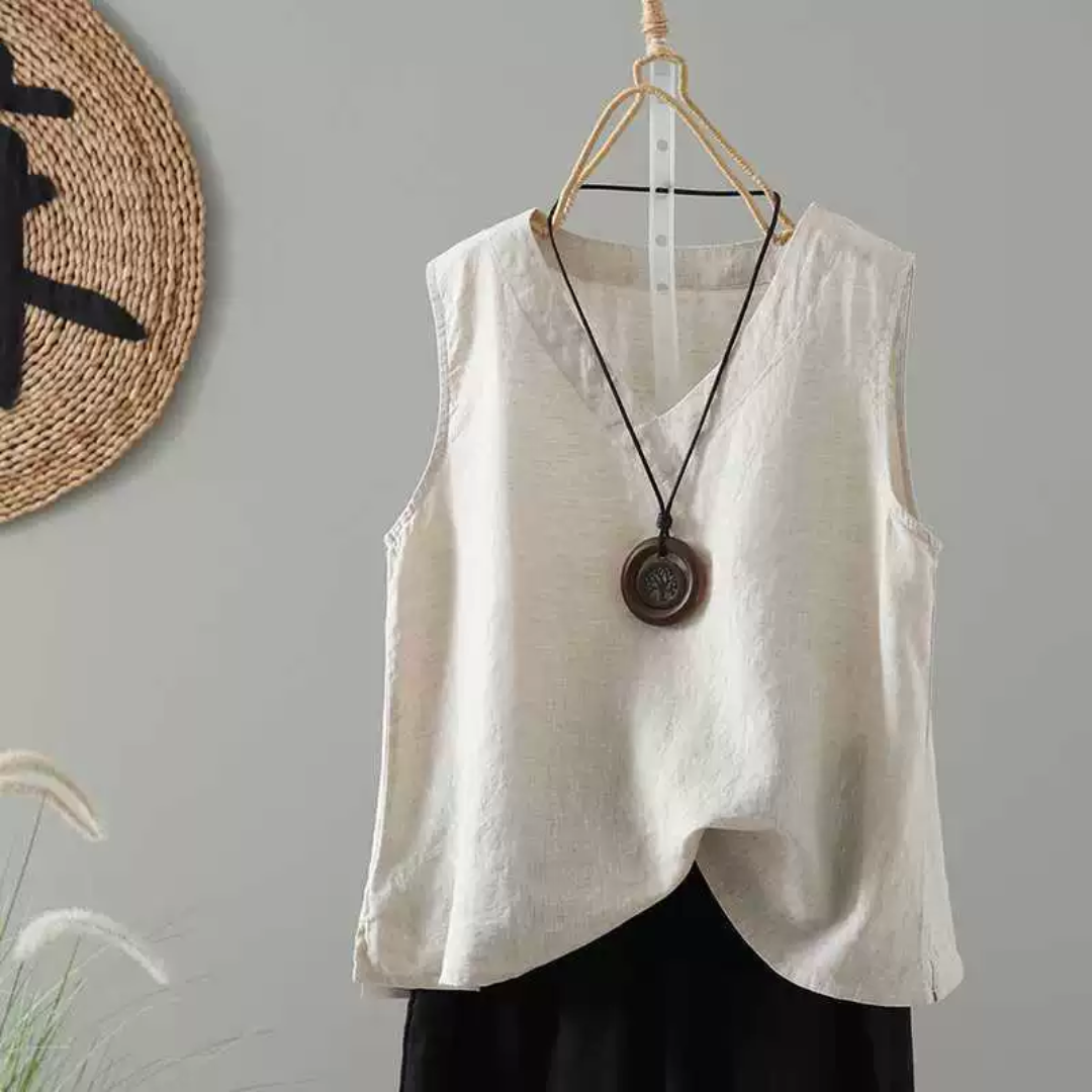 ノースリーブVネック無地ブラウス