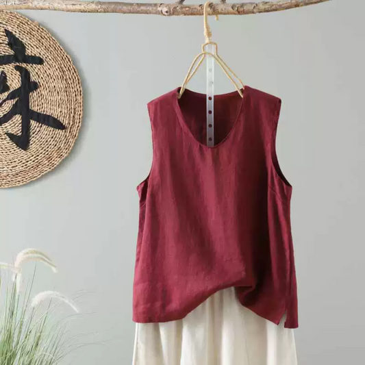 ノースリーブ無地ラウンドネックシャツ