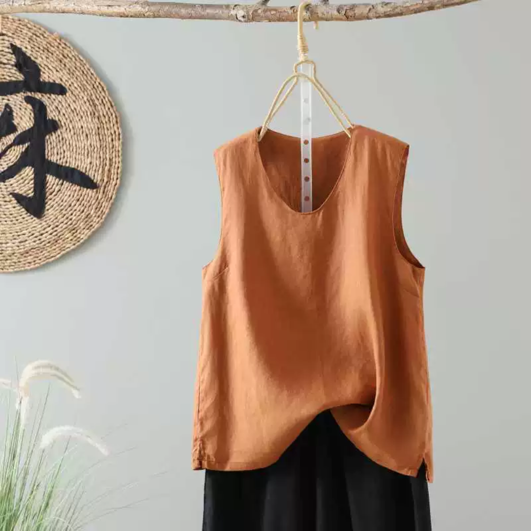 ノースリーブ無地ラウンドネックシャツ