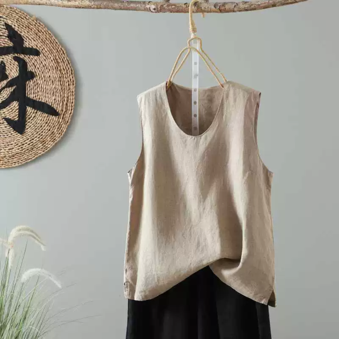 ノースリーブ無地ラウンドネックシャツ