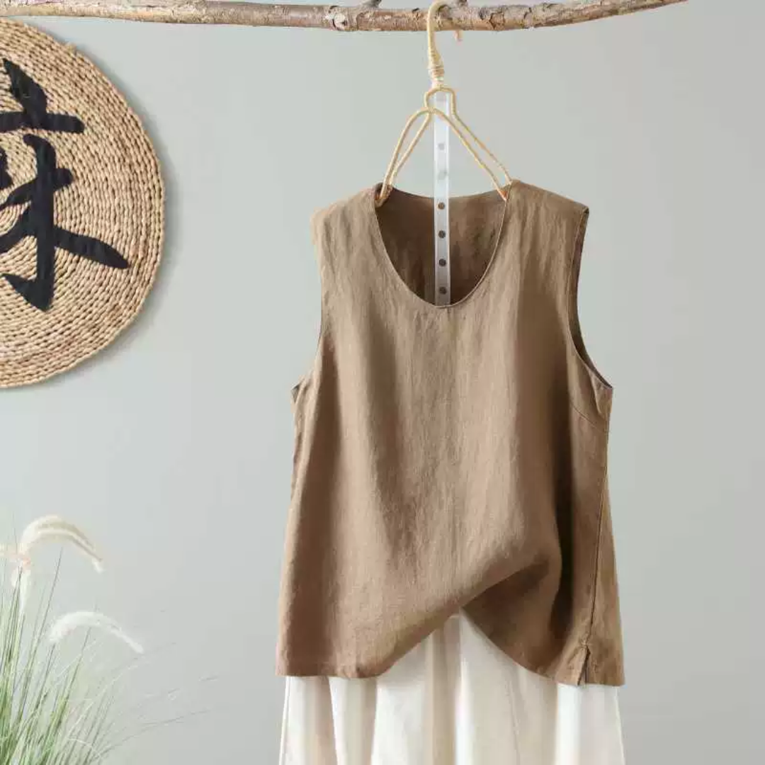 ノースリーブ無地ラウンドネックシャツ