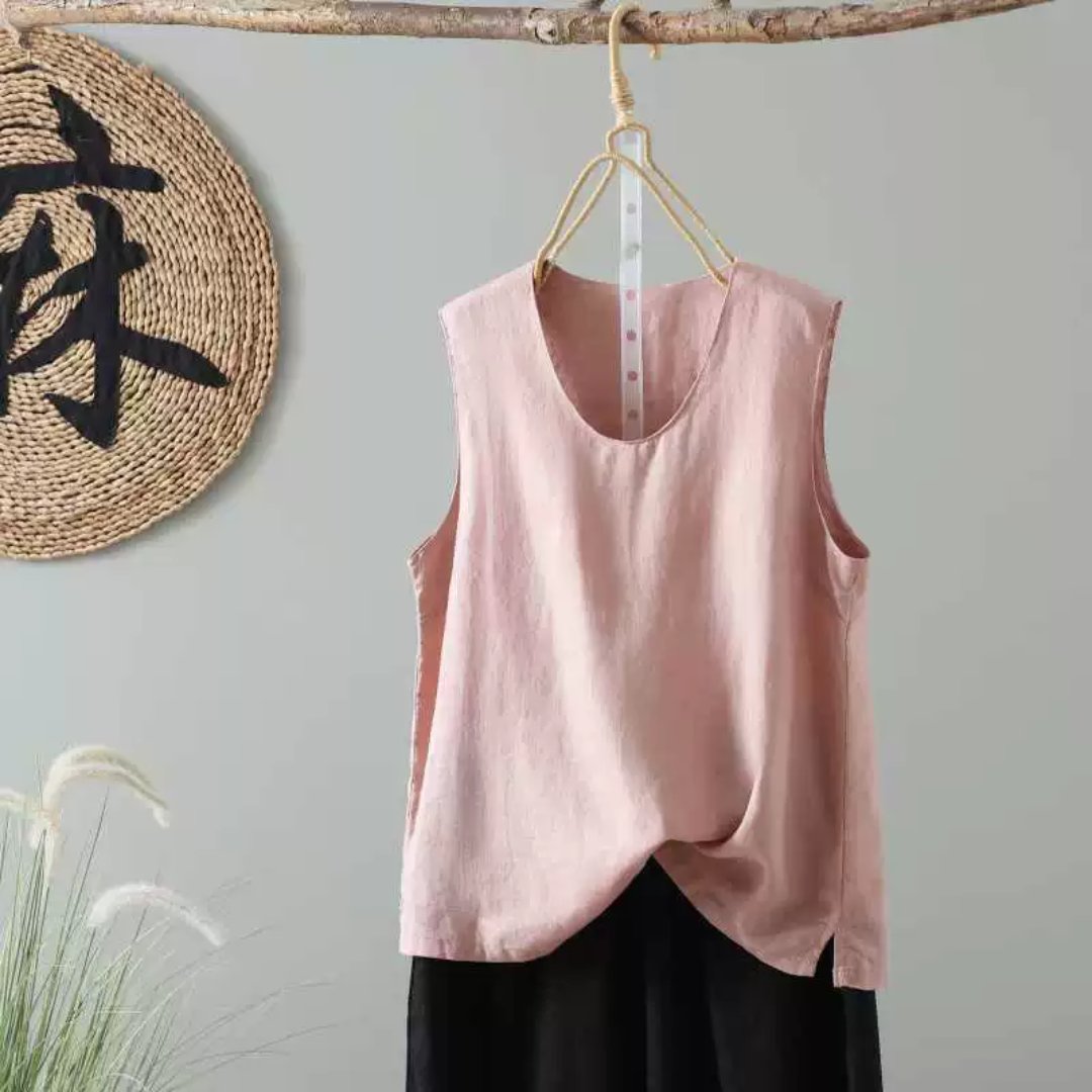 ノースリーブ無地ラウンドネックシャツ