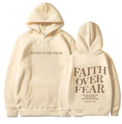 2023 新跨境亚马逊独立站Faith Over Fear新款连帽卫衣女印花卫衣