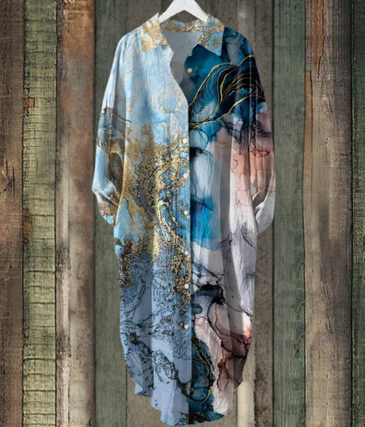 アーティスティックブルーのルーズミディドレス