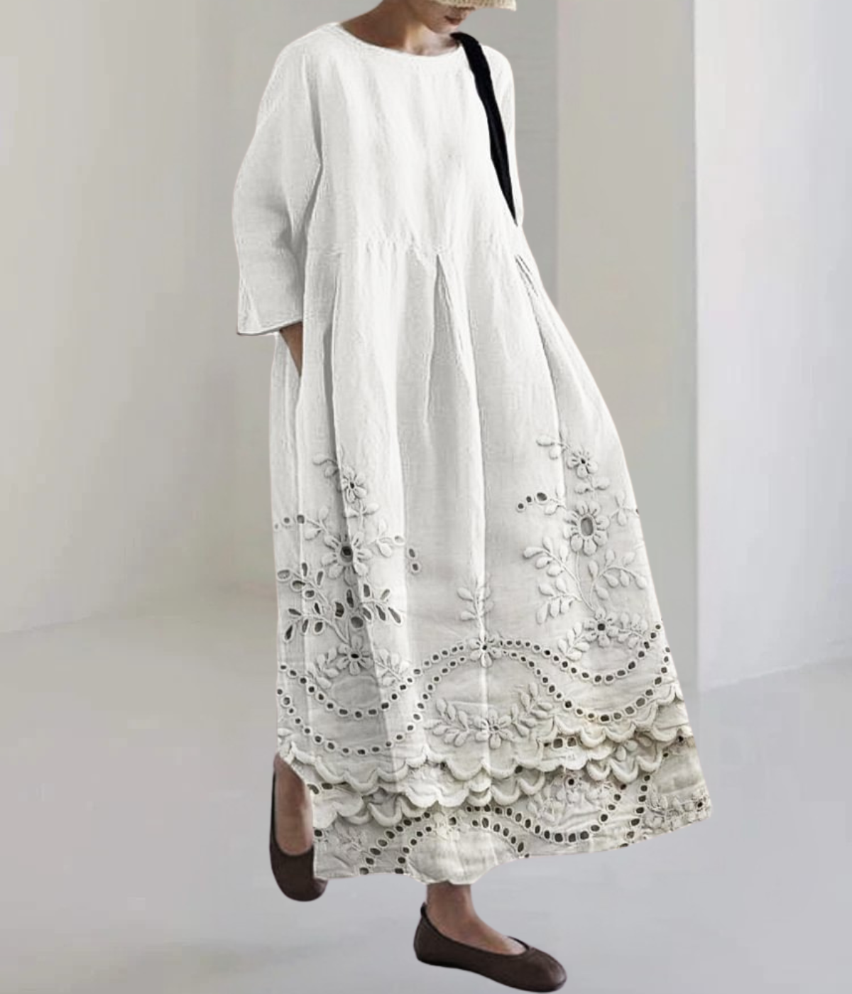 Round Neck Dress with White Pattern