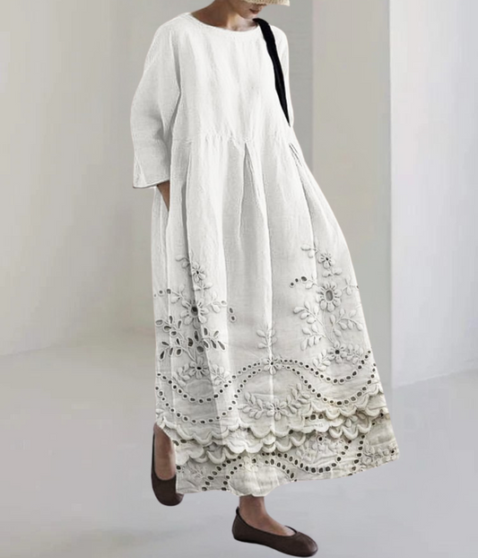 Round Neck Dress with White Pattern