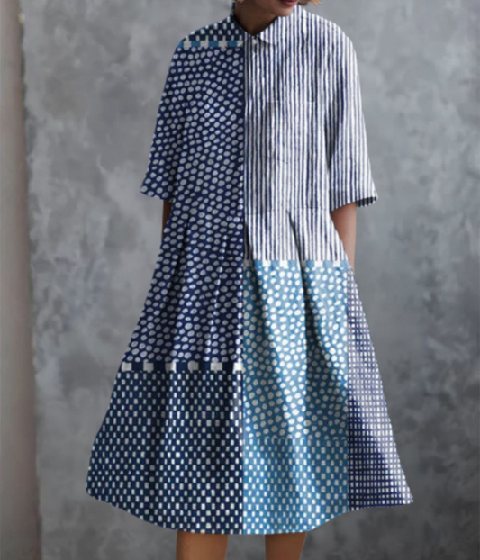 ミックスブルーのダブルポケットドレス