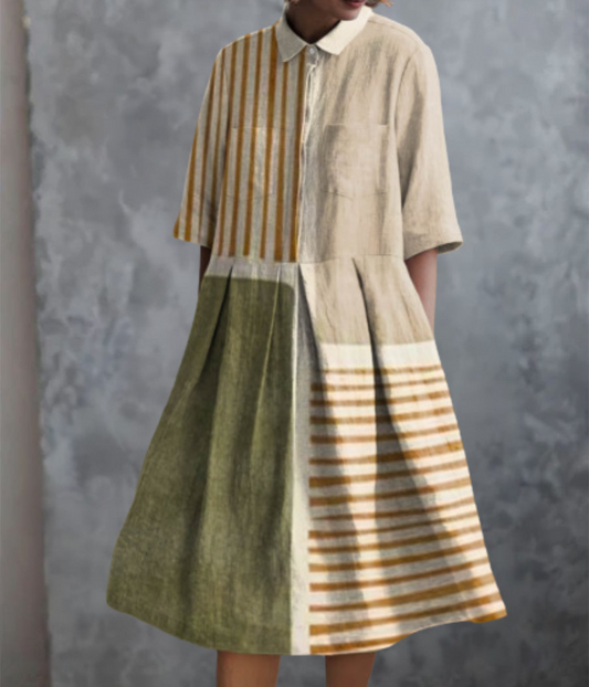 ベージュ柄のダブルポケットドレス