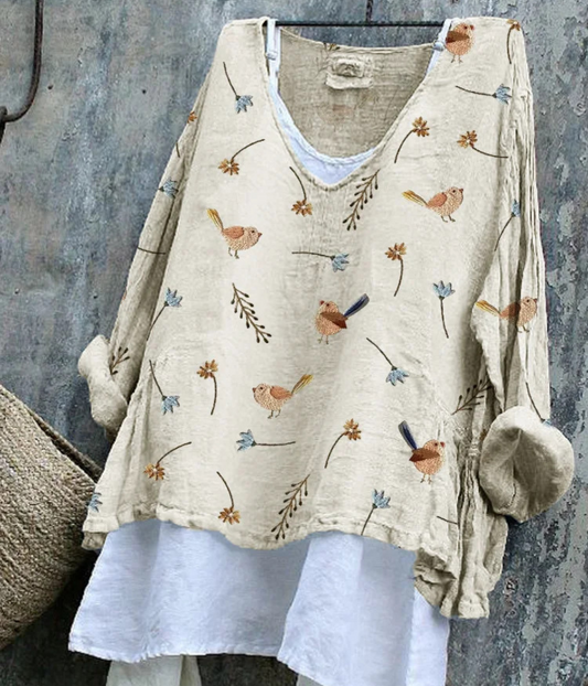 ベージュ柄のシワ感サマープルオーバー