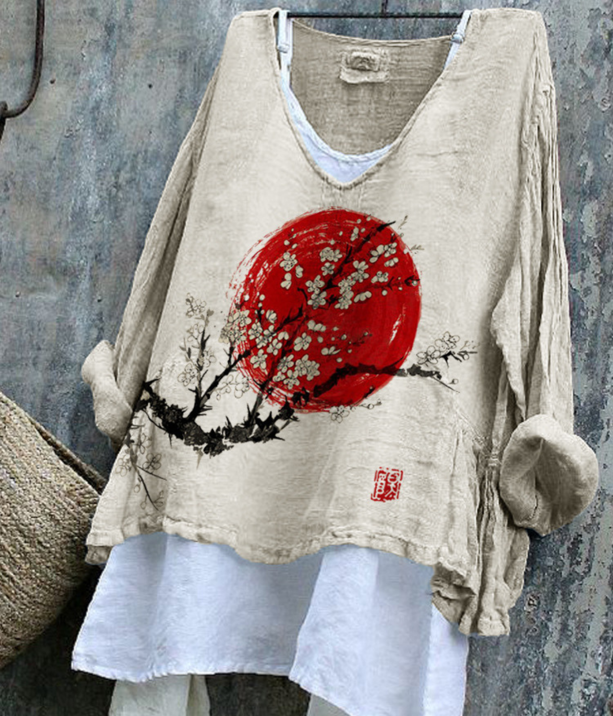 和風地平線柄のシワ感サマープルオーバー