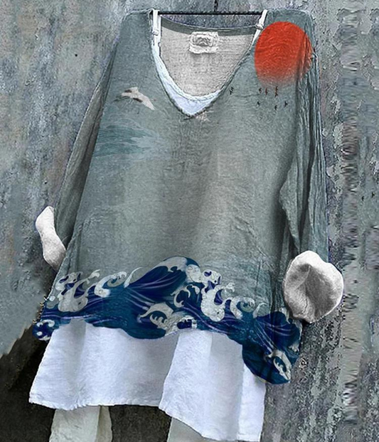 オーシャン柄のシワ感サマープルオーバー