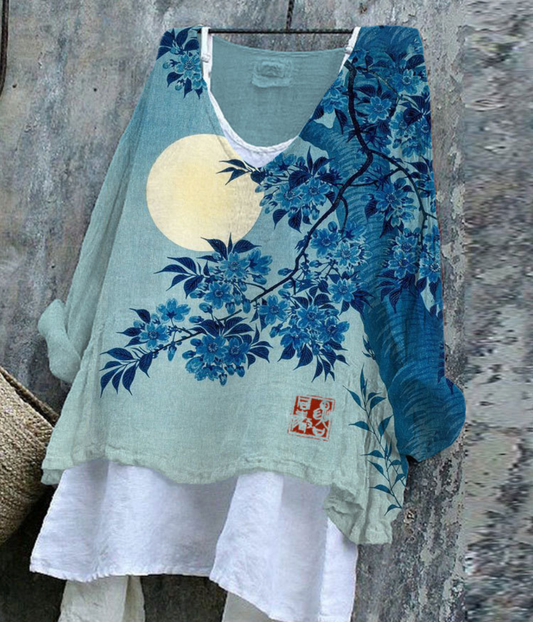 ブルーの地平線柄シワ感サマープルオーバー