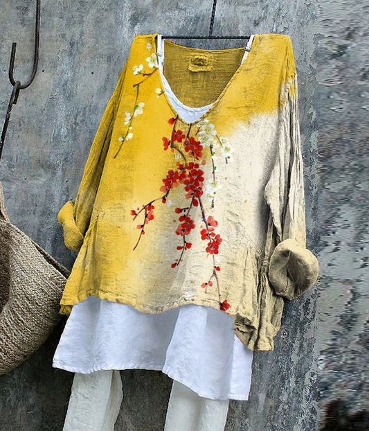 イエロー柄のシワ感サマープルオーバー