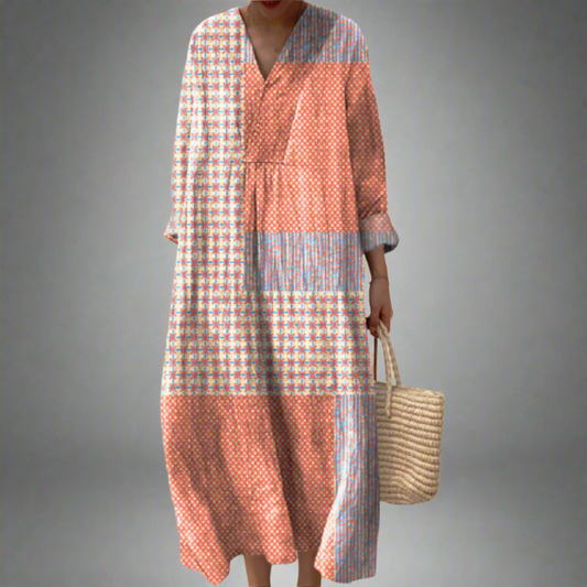 ノラ | コーラルスターバーストパッチワークミディドレス