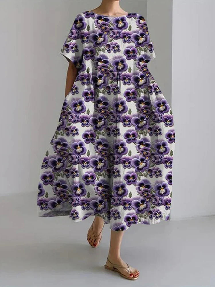 紫の花柄ワイドドレス